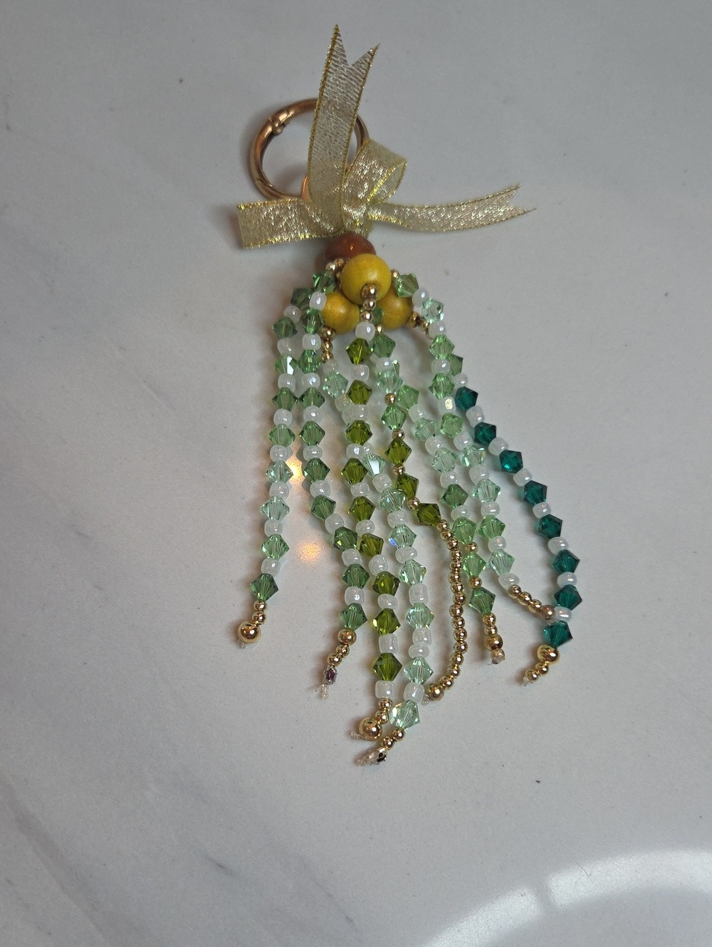 Green Sparkle Bead Tassel Bag Charm